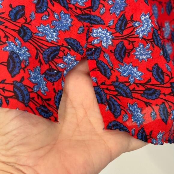 Loft Womens Small LS Red Blue Floral Print Tunic Blouse Lightweight Boho Office - Picture 5 of 10